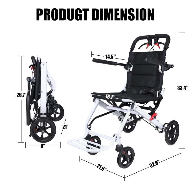 CvitalelPersd Lightweight Folding Wheelchair Travel Elderly