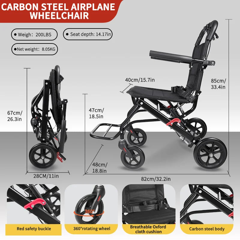 CvitalelPersd Lightweight Folding Wheelchair Travel Elderly