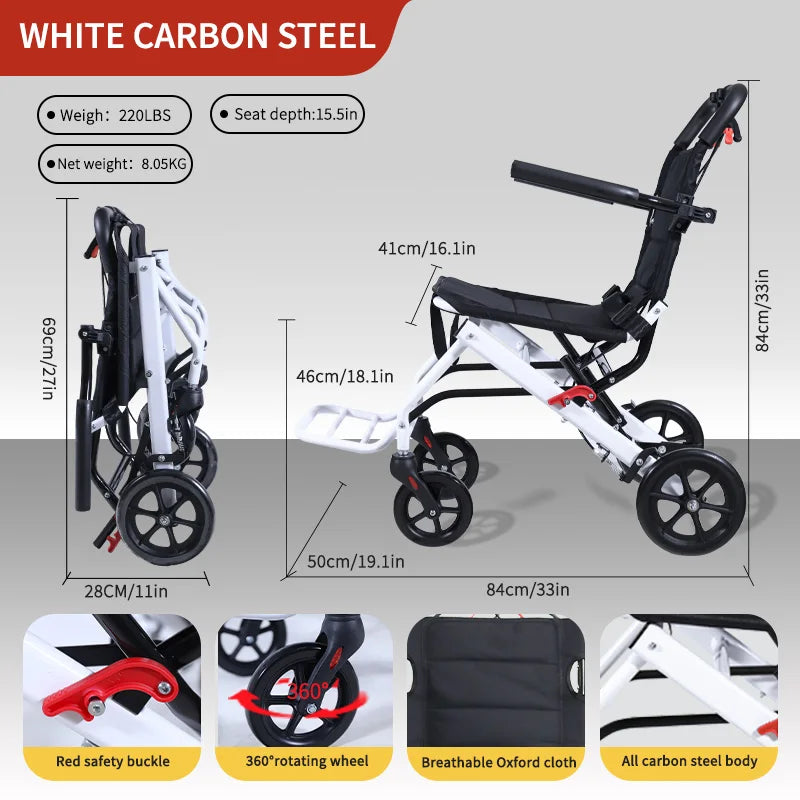 CvitalelPersd Lightweight Folding Wheelchair Travel Elderly