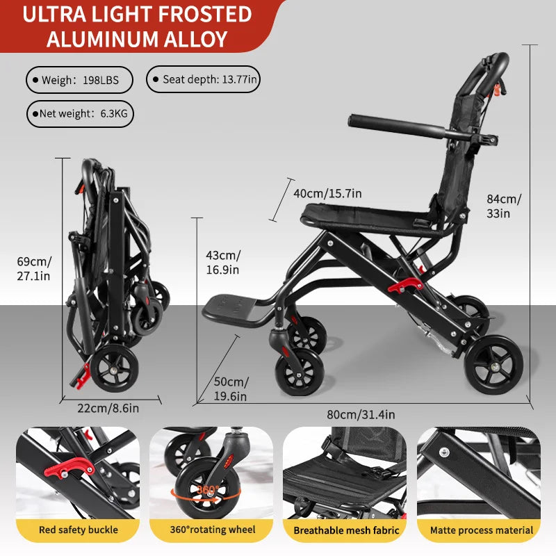 CvitalelPersd Lightweight Folding Wheelchair Travel Elderly