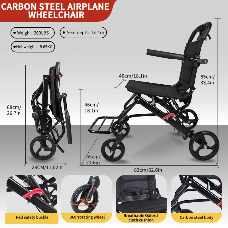 CvitalelPersd Lightweight Folding Wheelchair Travel Elderly