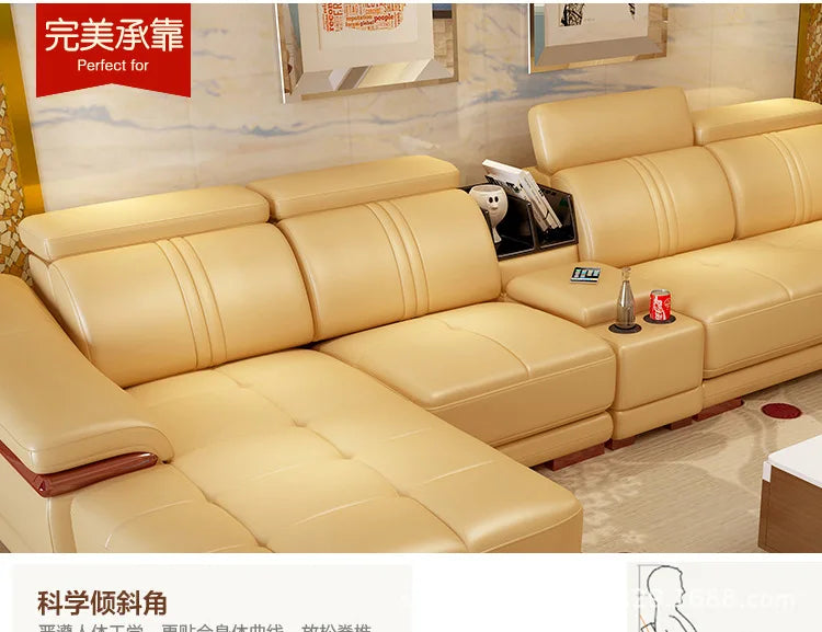 MANBASCN Real Leather L Shaped Sofa Bed with Recliner