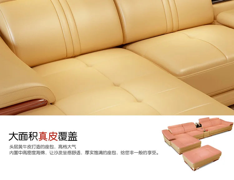 MANBASCN Real Leather L Shaped Sofa Bed with Recliner