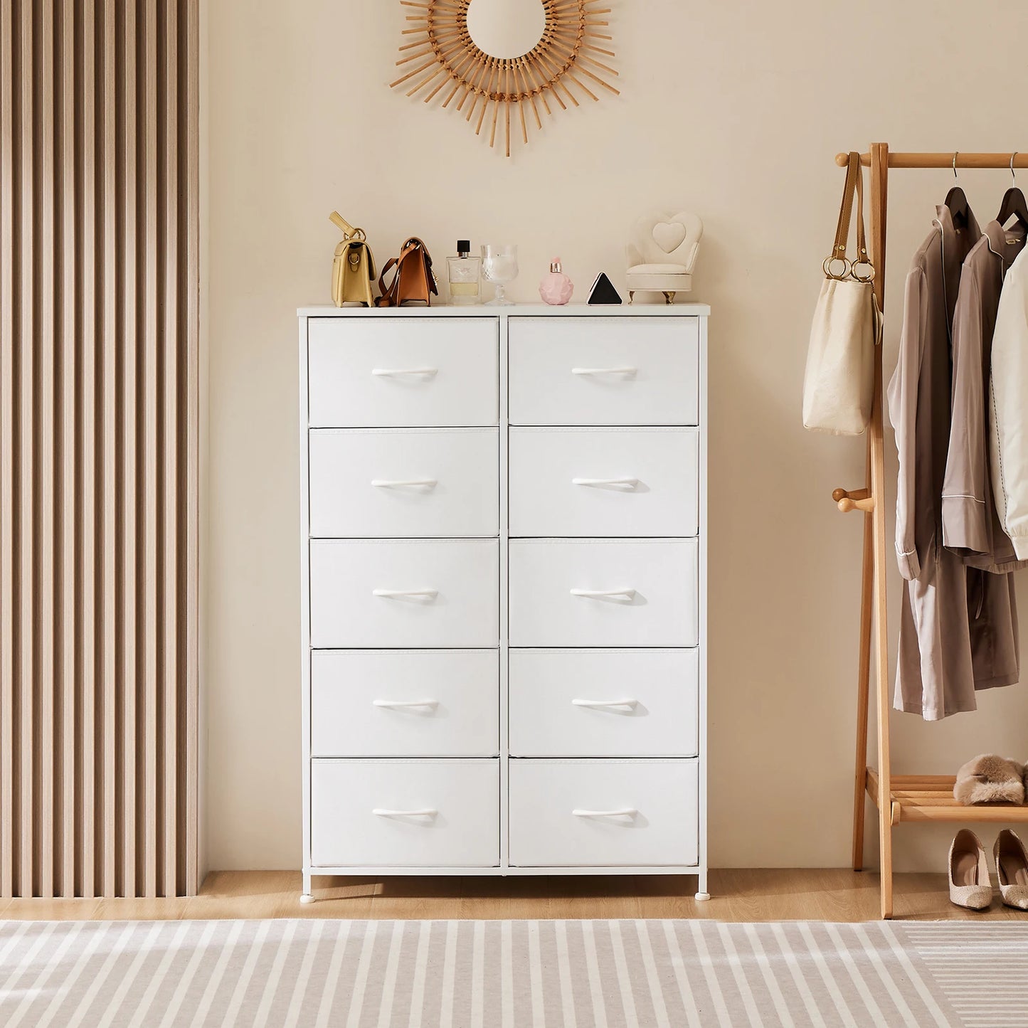 JHK Bedside Table Wardrobe With Steel Frame And Drawers