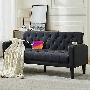 YANYING Mid Century Modern Tufted Velvet Loveseat USB Ports