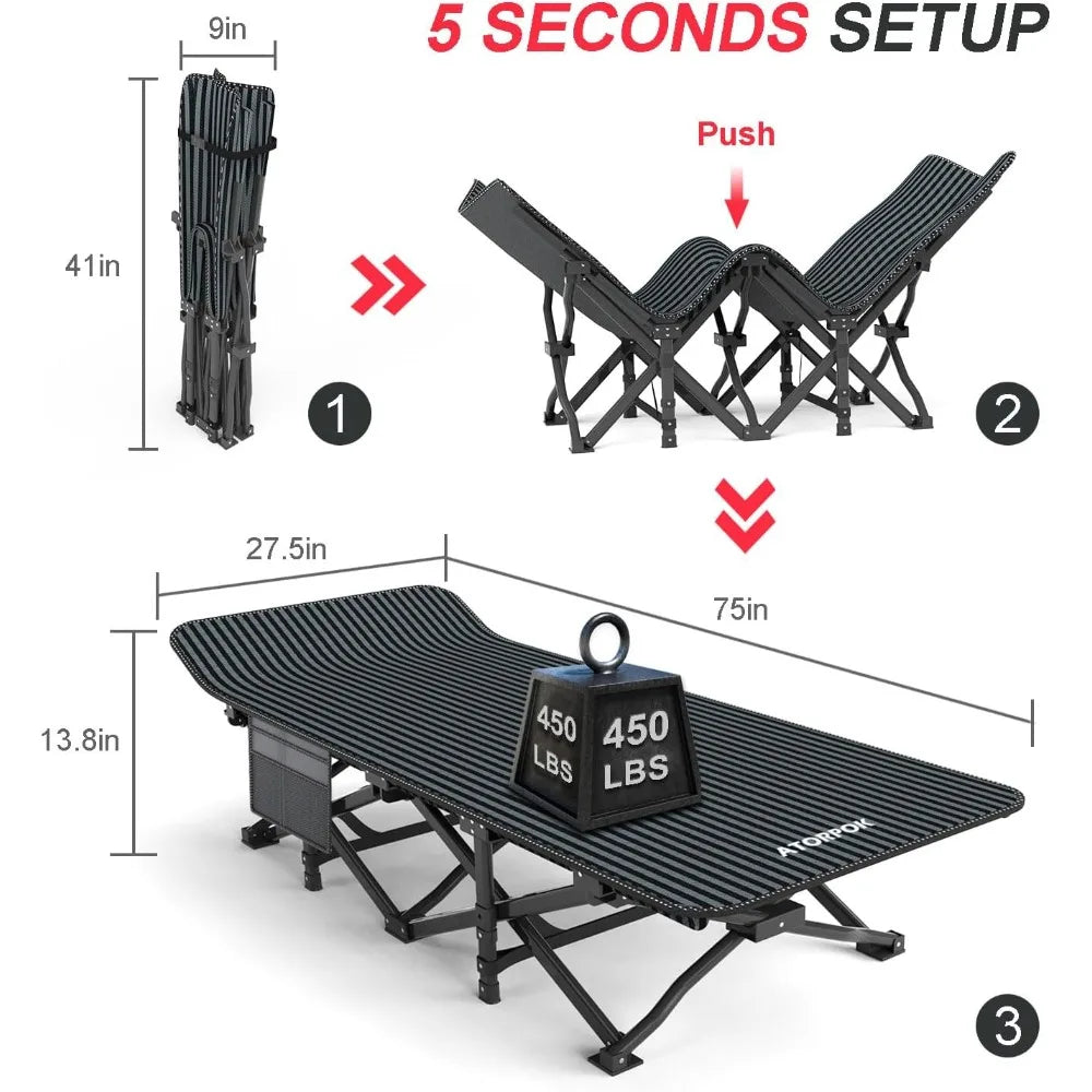 Lightweight Folding Camping Cot For Adults With Cushion