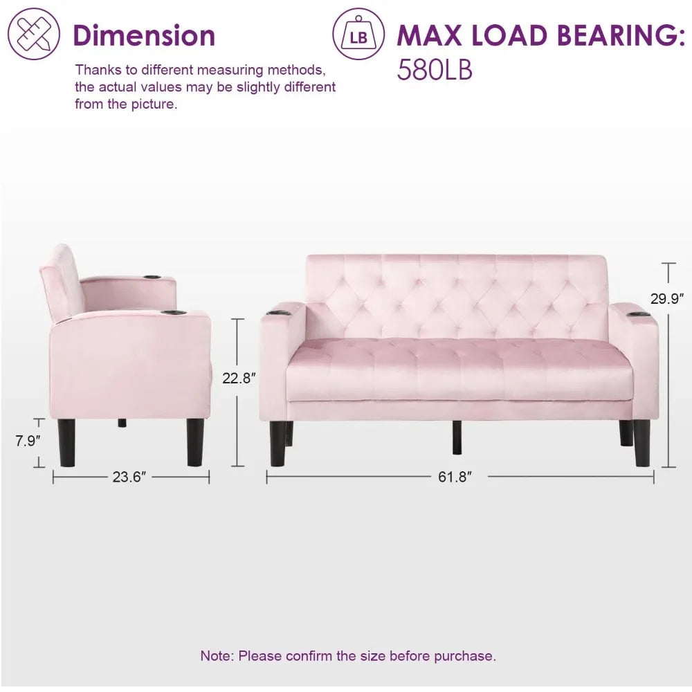 YANYING Mid Century Modern Tufted Velvet Loveseat USB Ports