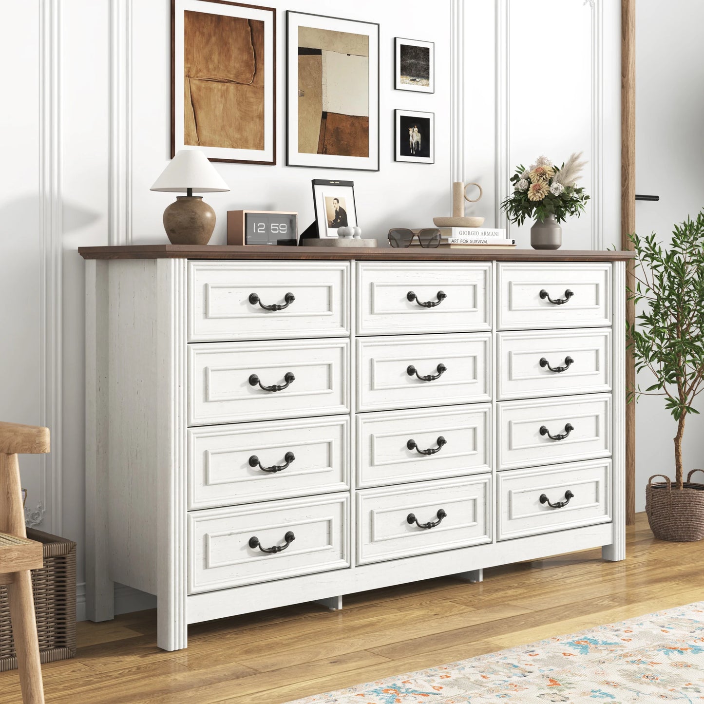 QiaoShiRen Large 12 Drawer Dresser Bedroom Wood Storage