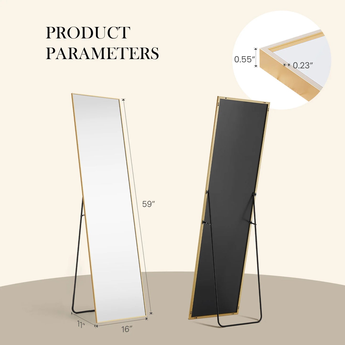 JHK Wall Mirror Aluminum Frame Standing Wall Hanging