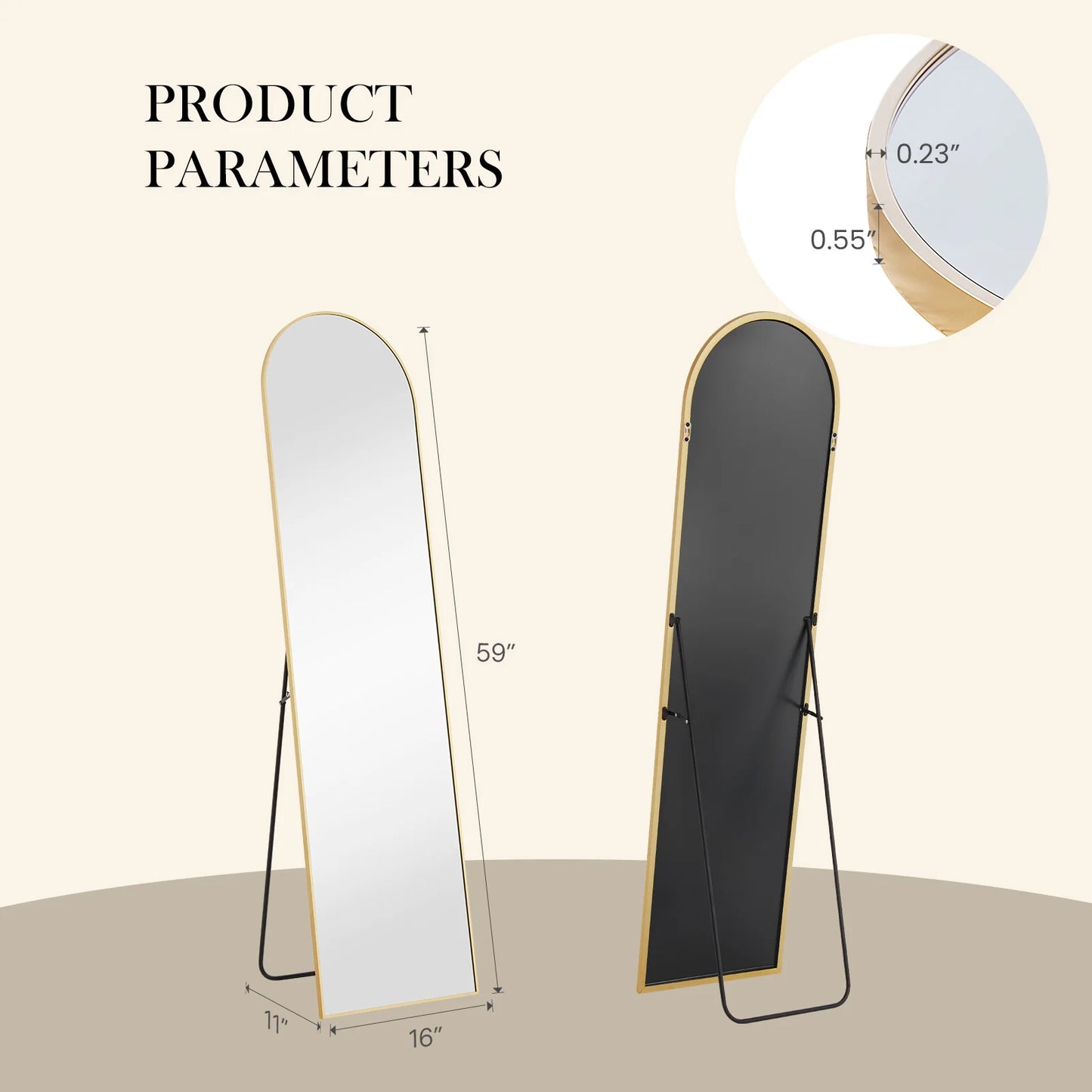 JHK Wall Mirror Aluminum Frame Standing Wall Hanging