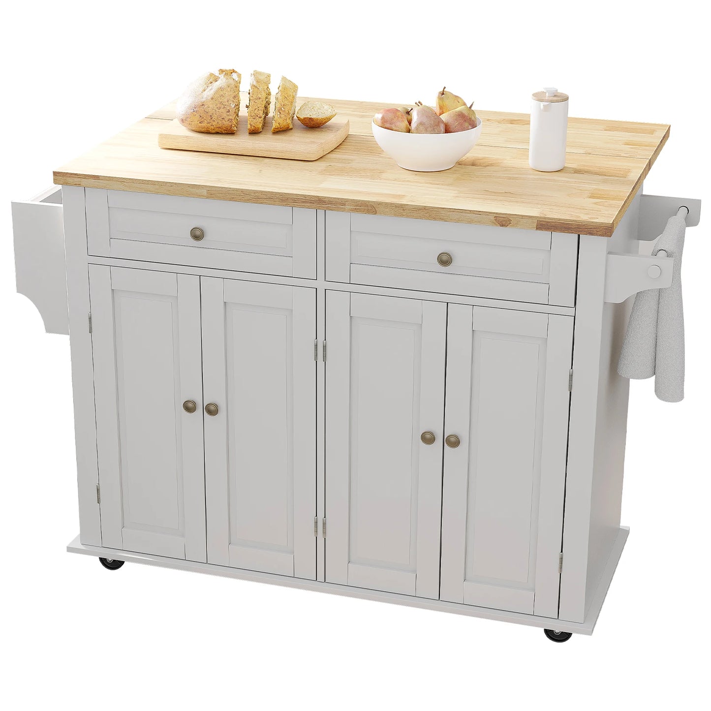 QiaoShiRen Rolling Kitchen Island With Drop Leaf And Storage