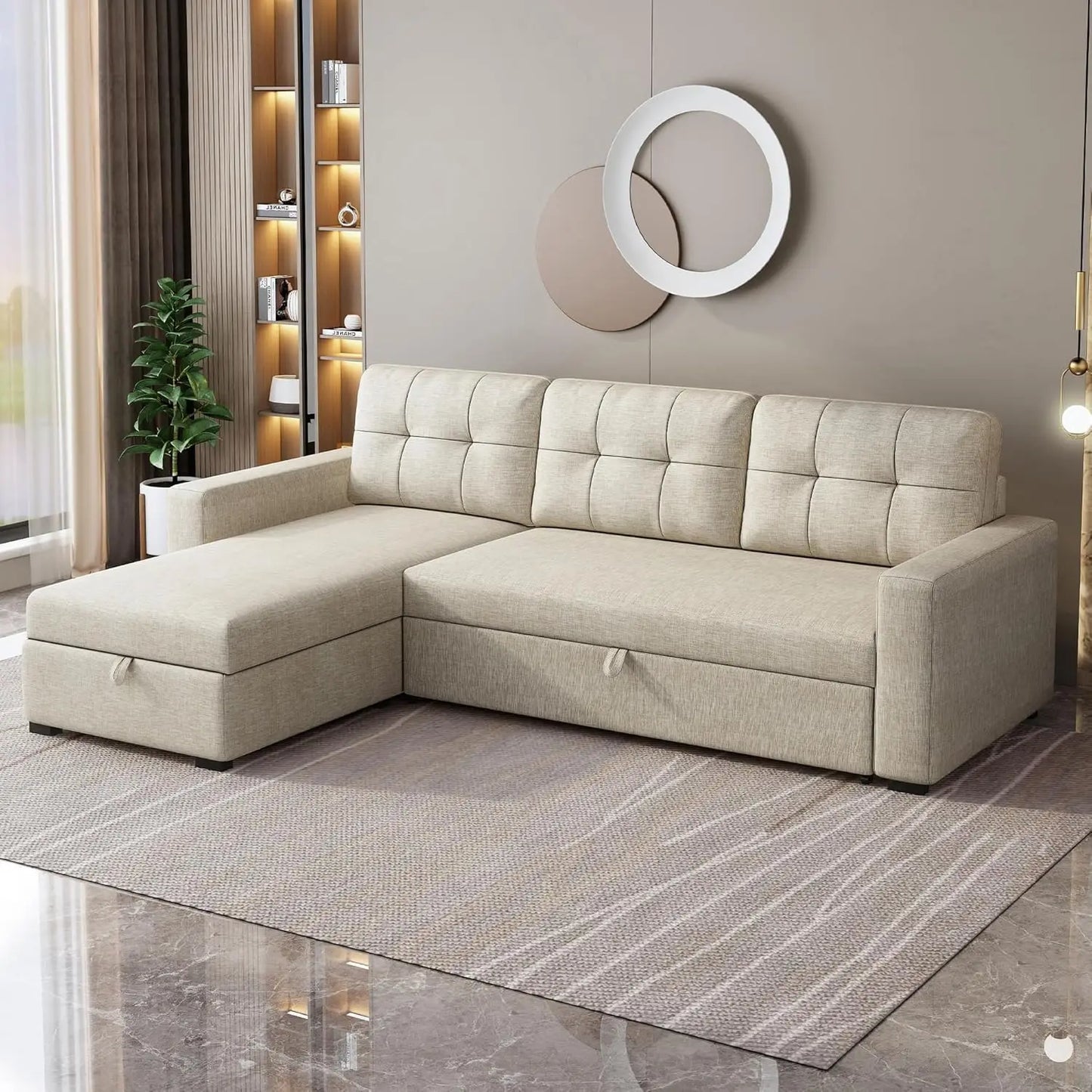 Ball Cast Convertible Sofa Bed With Reversible Storage