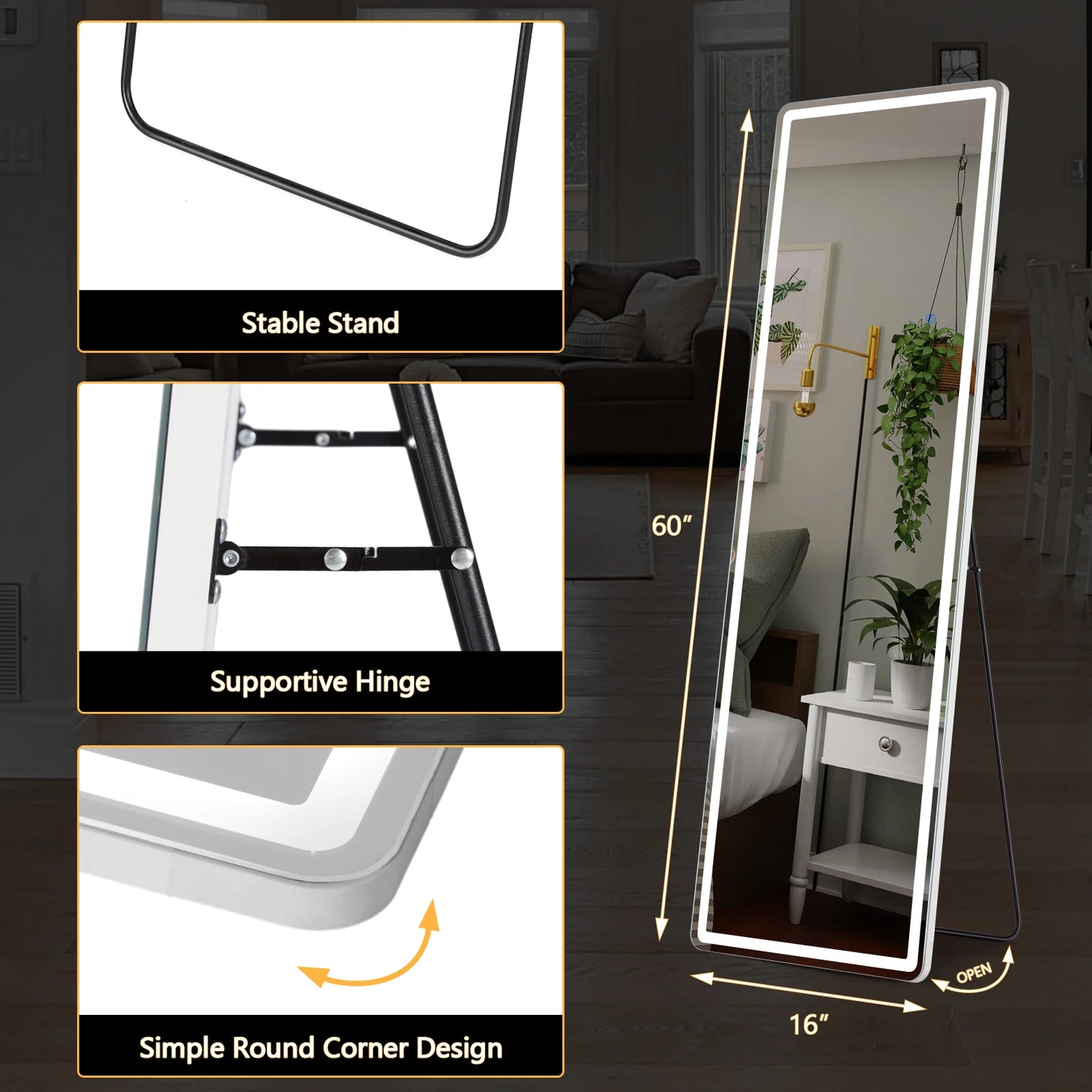 JHK Wall Mirror Aluminum Frame Standing Wall Hanging