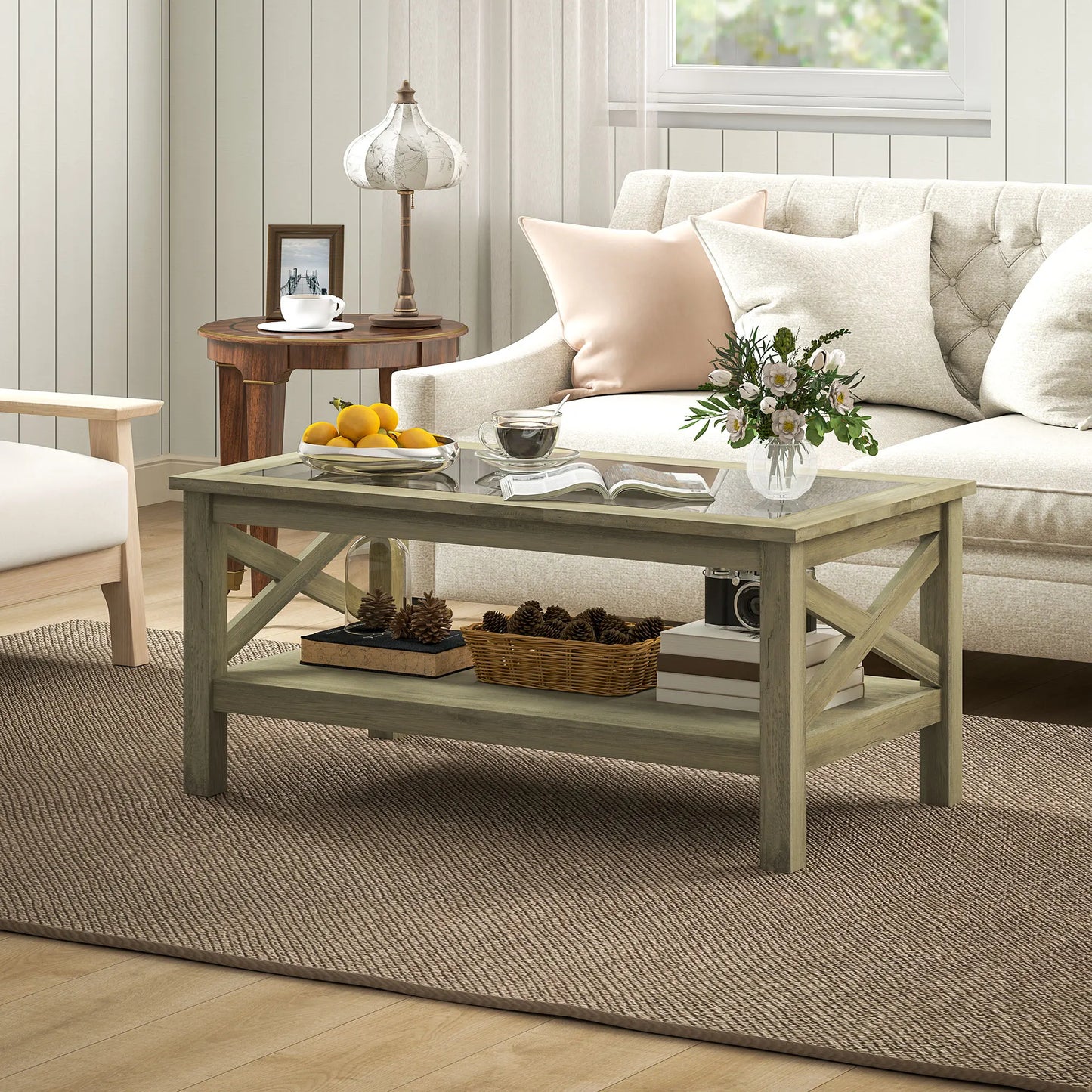HOMCOM Cottage Style Media Console With Bottom Storage