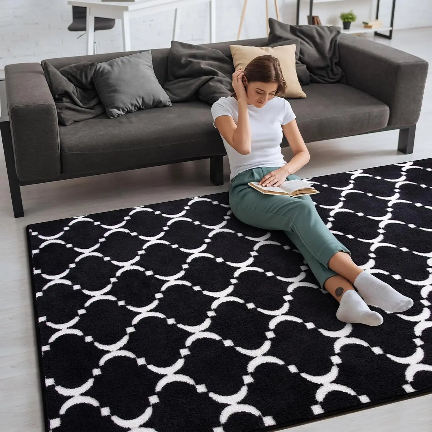 NOAHAS Soft Geometric Modern Shag Rug For Living Room