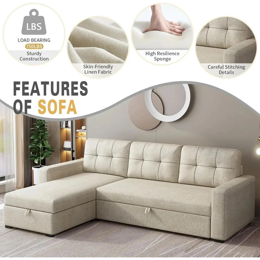 Ball Cast Convertible Sofa Bed With Reversible Storage
