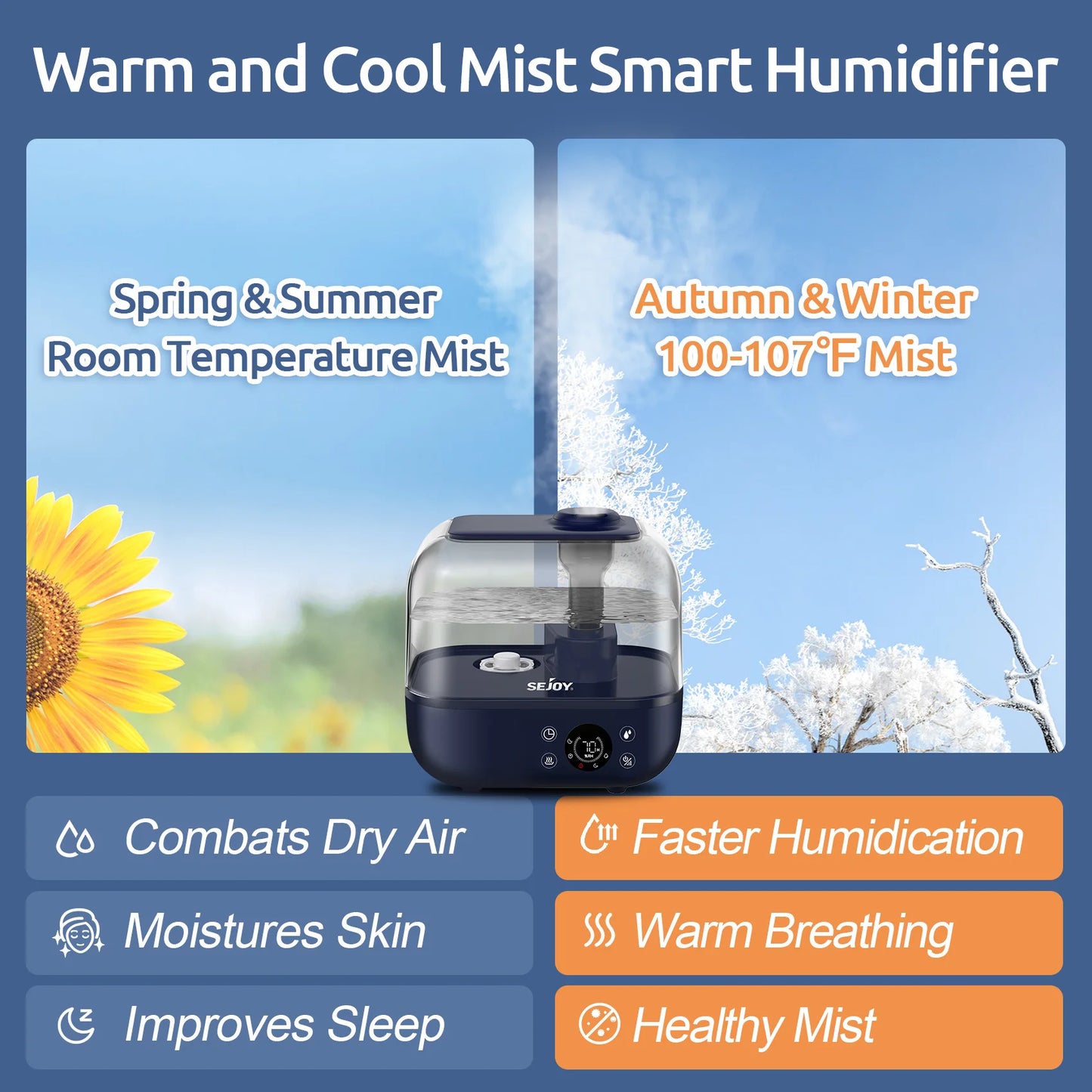 Sejoy Ultrasonic Humidifier With Essential Oil For Bedroom
