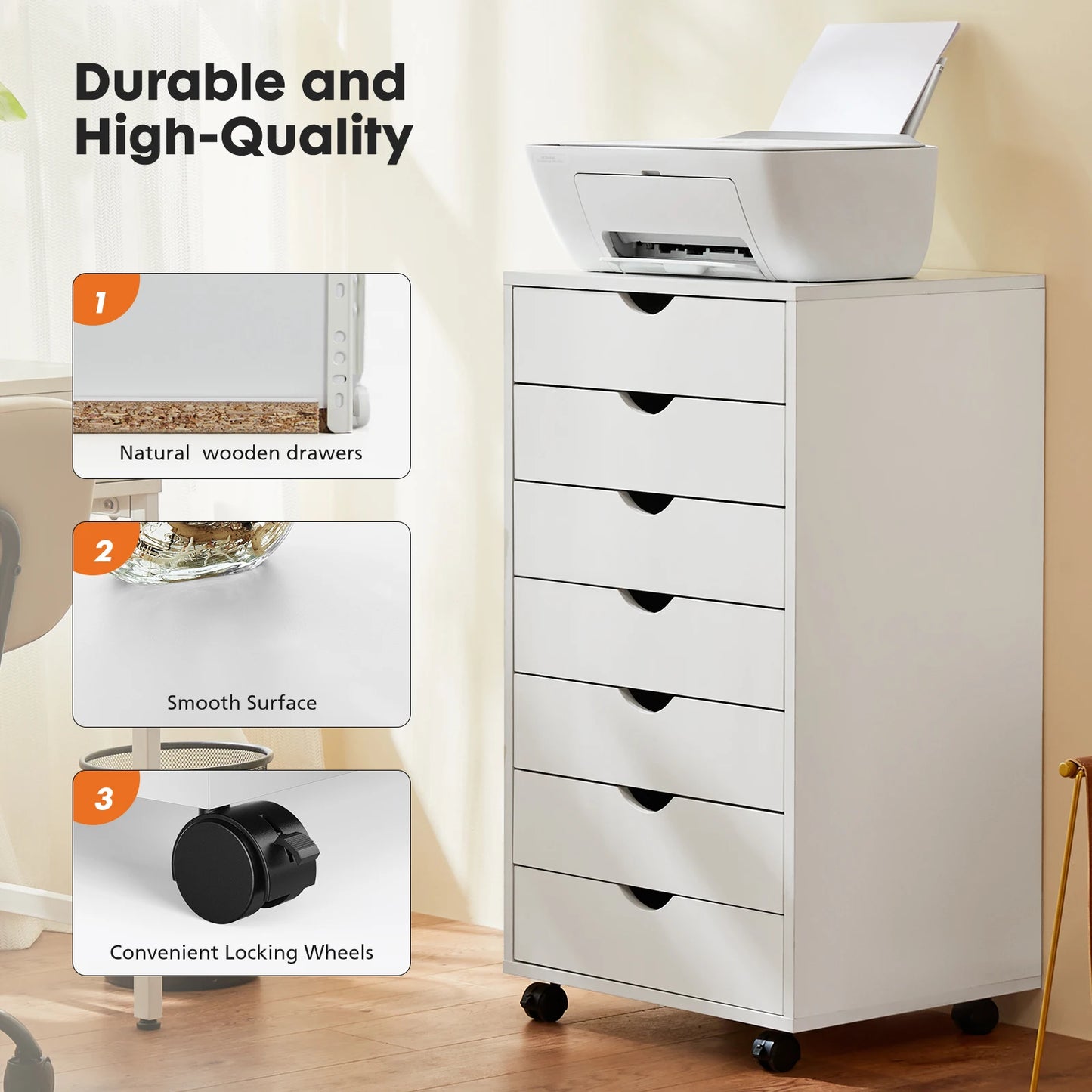 JHK Chest Dressers Nightstand Storage Cabinet With Rollers