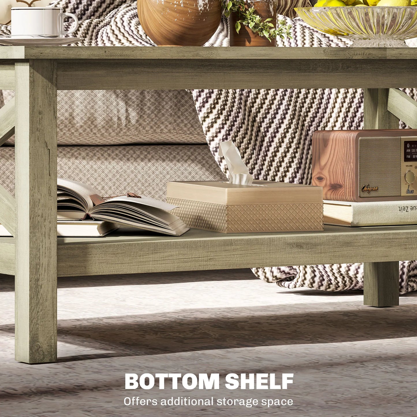 HOMCOM Cottage Style Media Console With Bottom Storage