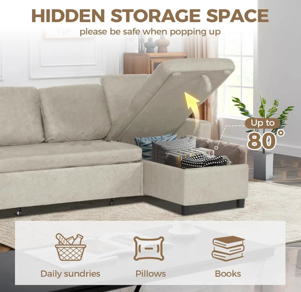 SEOGWISAMCN Convertible L Shaped Sectional Sofa Sleeper