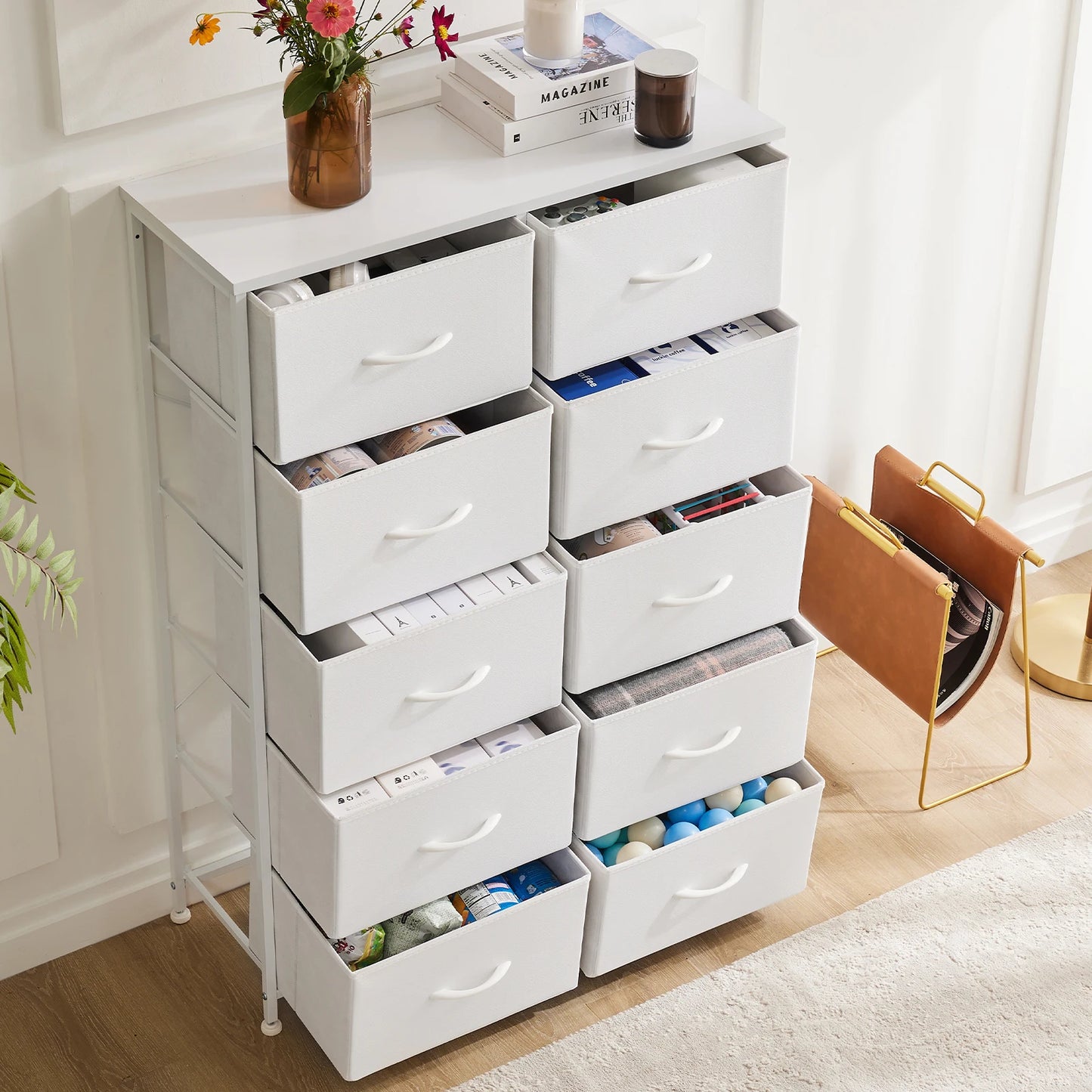 JHK Modern Bedroom Wardrobe With Fabric Drawer Chest