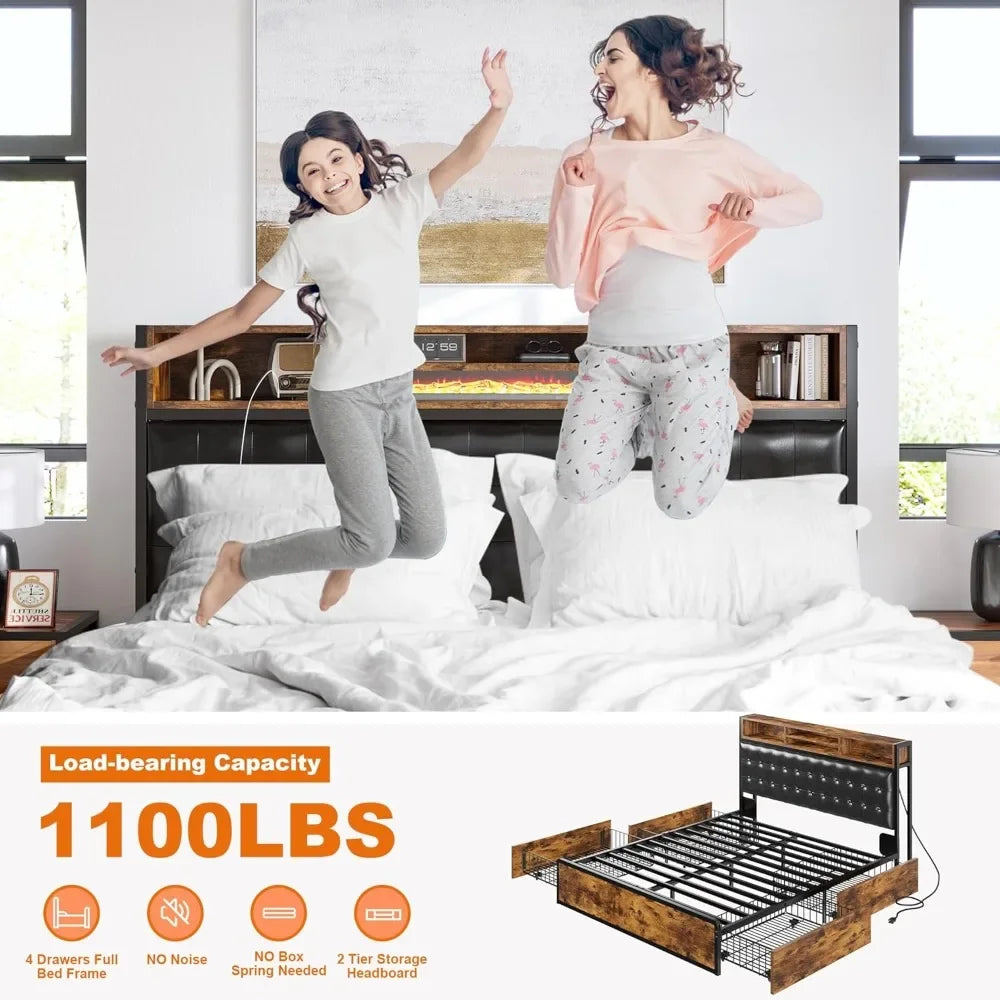 XMSJ Bed Frame With Storage Drawers And Charging Station