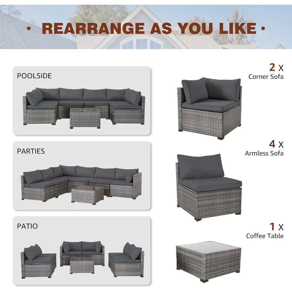 Modular Wicker Outdoor Patio Sectional Sofa Set PE Rattan