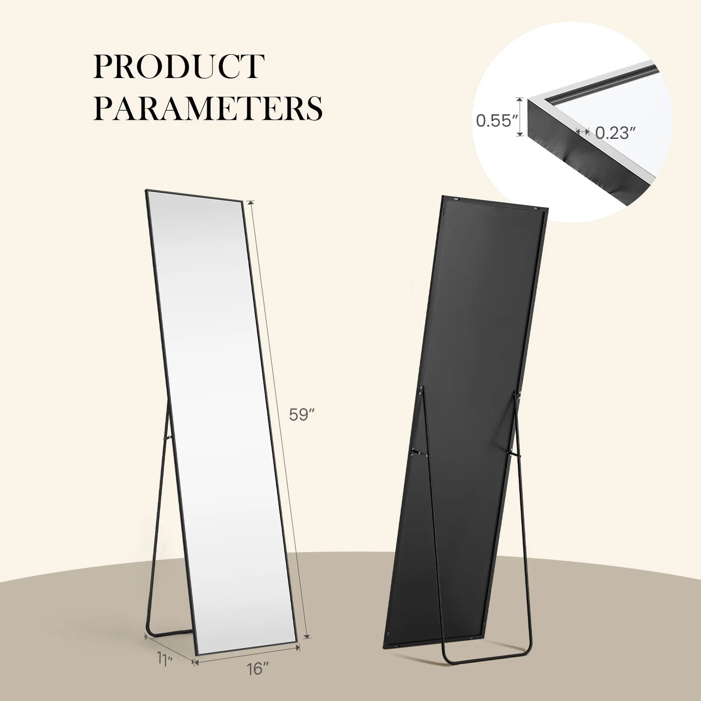 JHK Wall Mirror Aluminum Frame Standing Wall Hanging