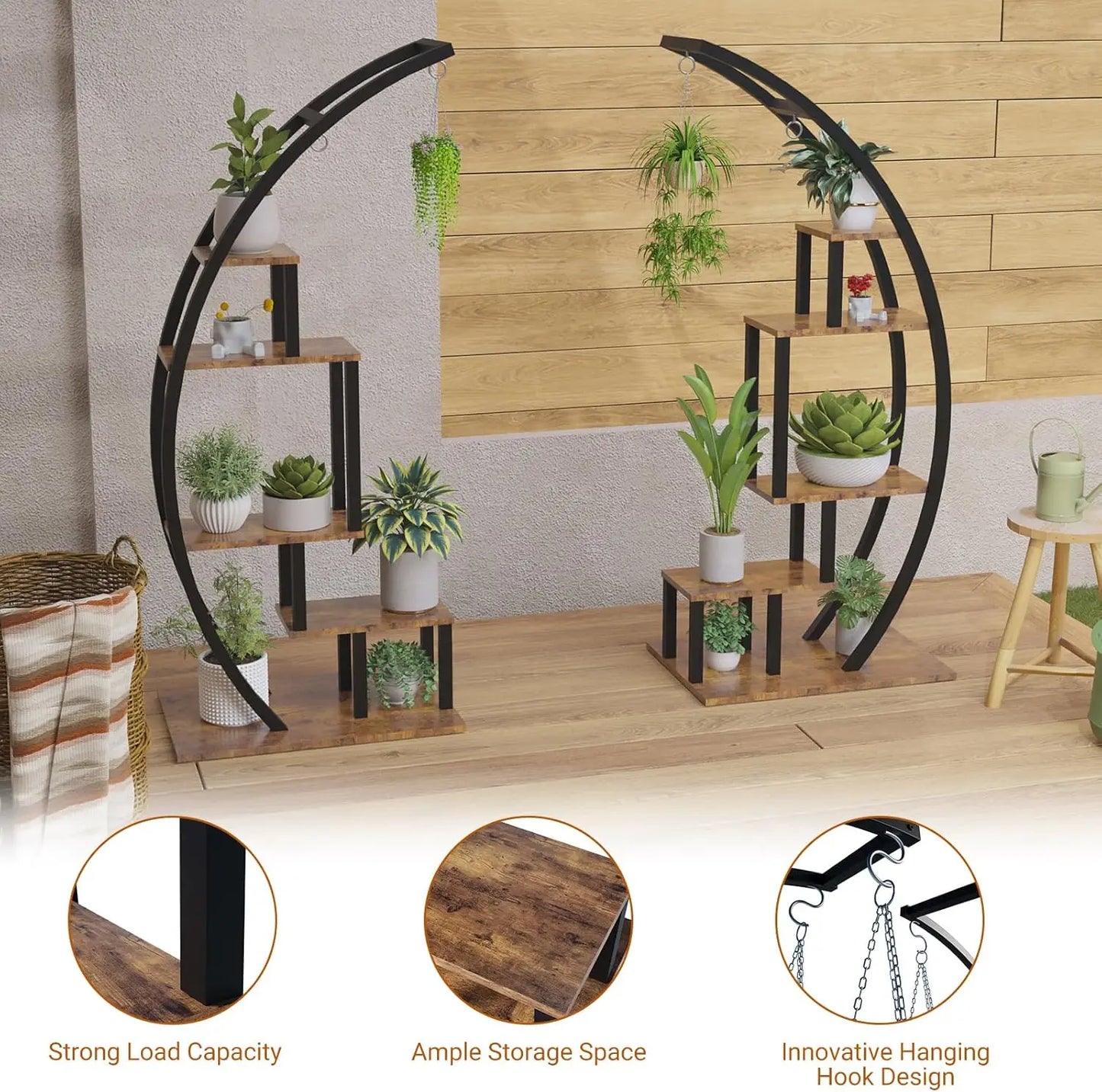 HiMISS Plant Stand 2 Pack 5 Tier Half Moon Indoor Shelf Rack