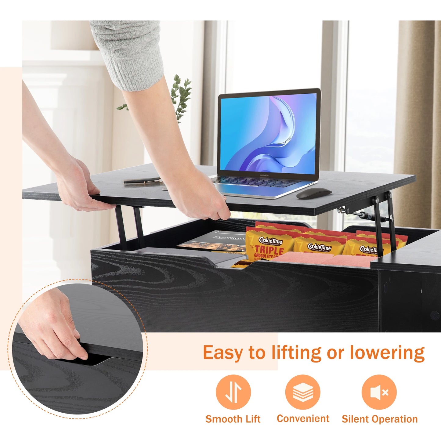 JHK Lift Top Coffee Table With Storage For Living Room