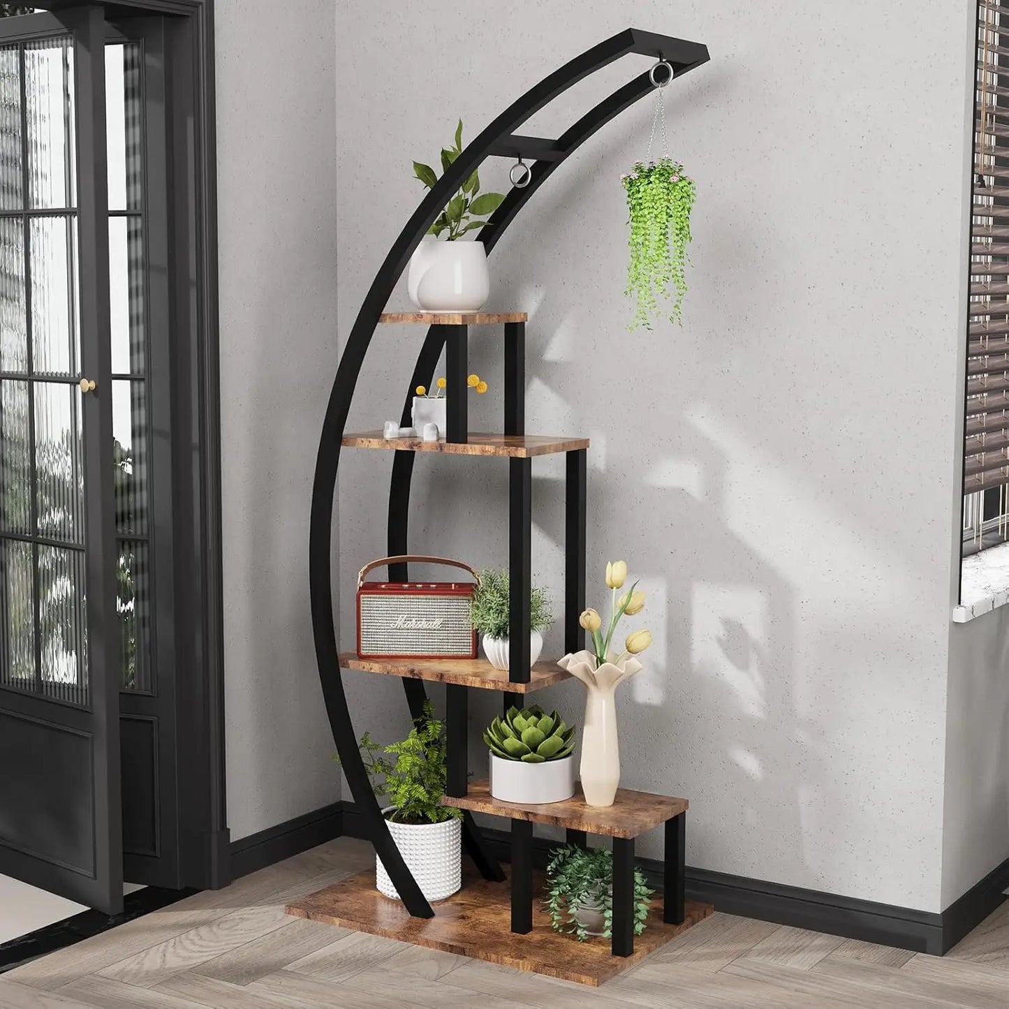 HiMISS Plant Stand 2 Pack 5 Tier Half Moon Indoor Shelf Rack