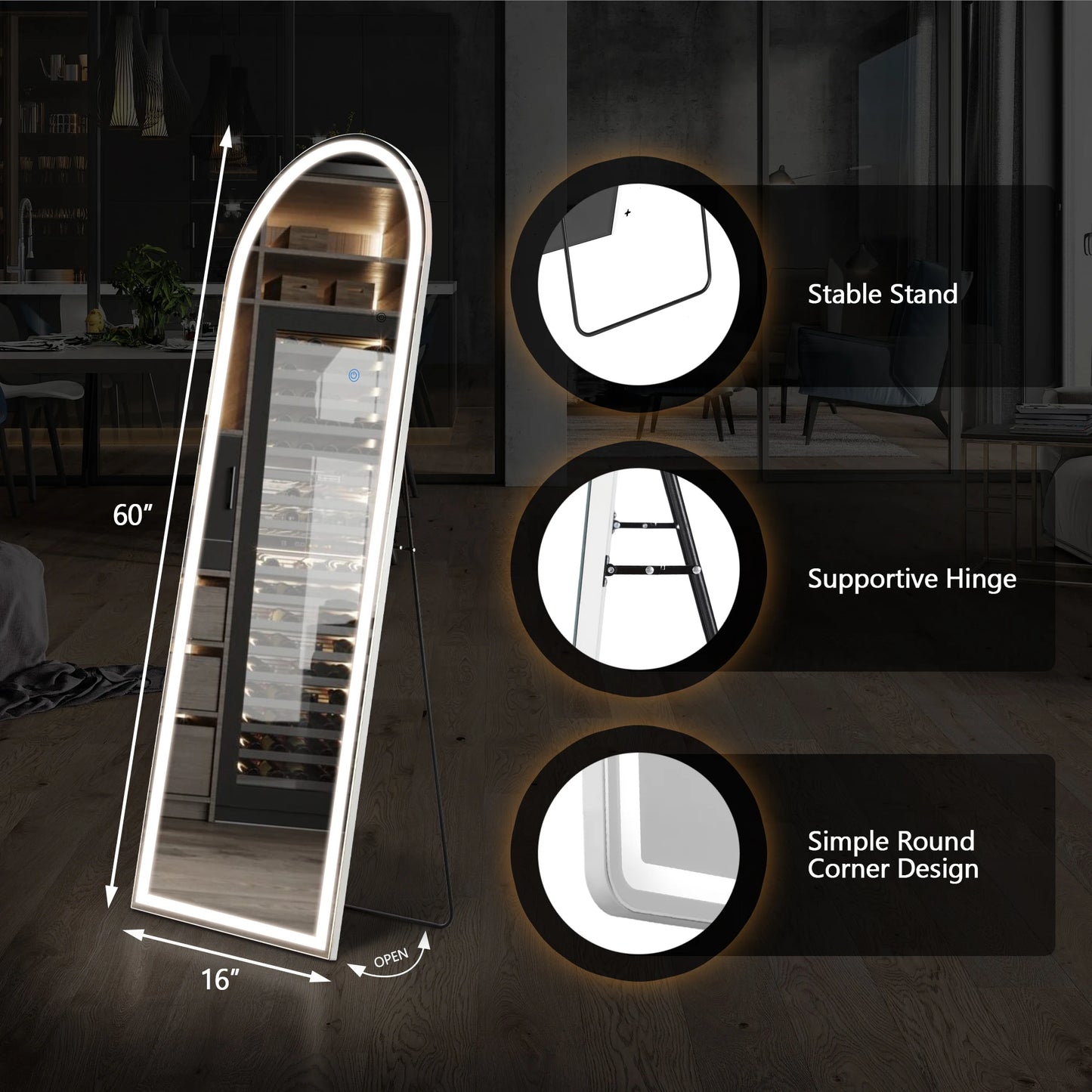 JHK Wall Mirror Aluminum Frame Standing Wall Hanging