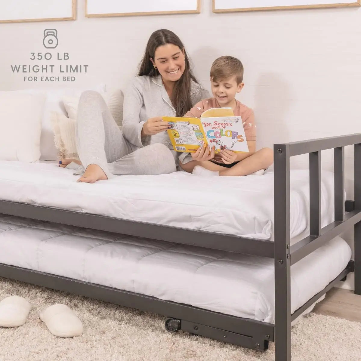 XMSJH Twin Daybed With Fold Up Trundle Frame Set Assembly
