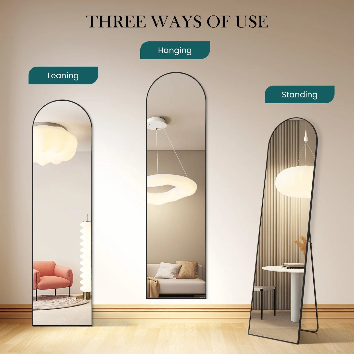 JHK Wall Mirror Aluminum Frame Standing Wall Hanging