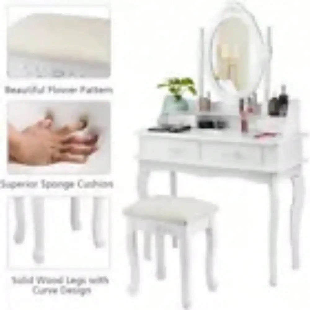 Hign-concerned Makeup Vanity Table Set 4 Drawers Oval Mirror