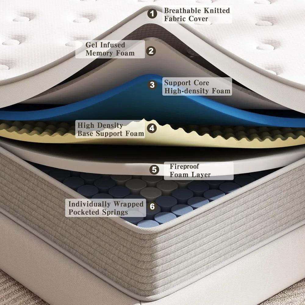 TIFICY Memory Foam Pocket Spring Mattress Medium Firm