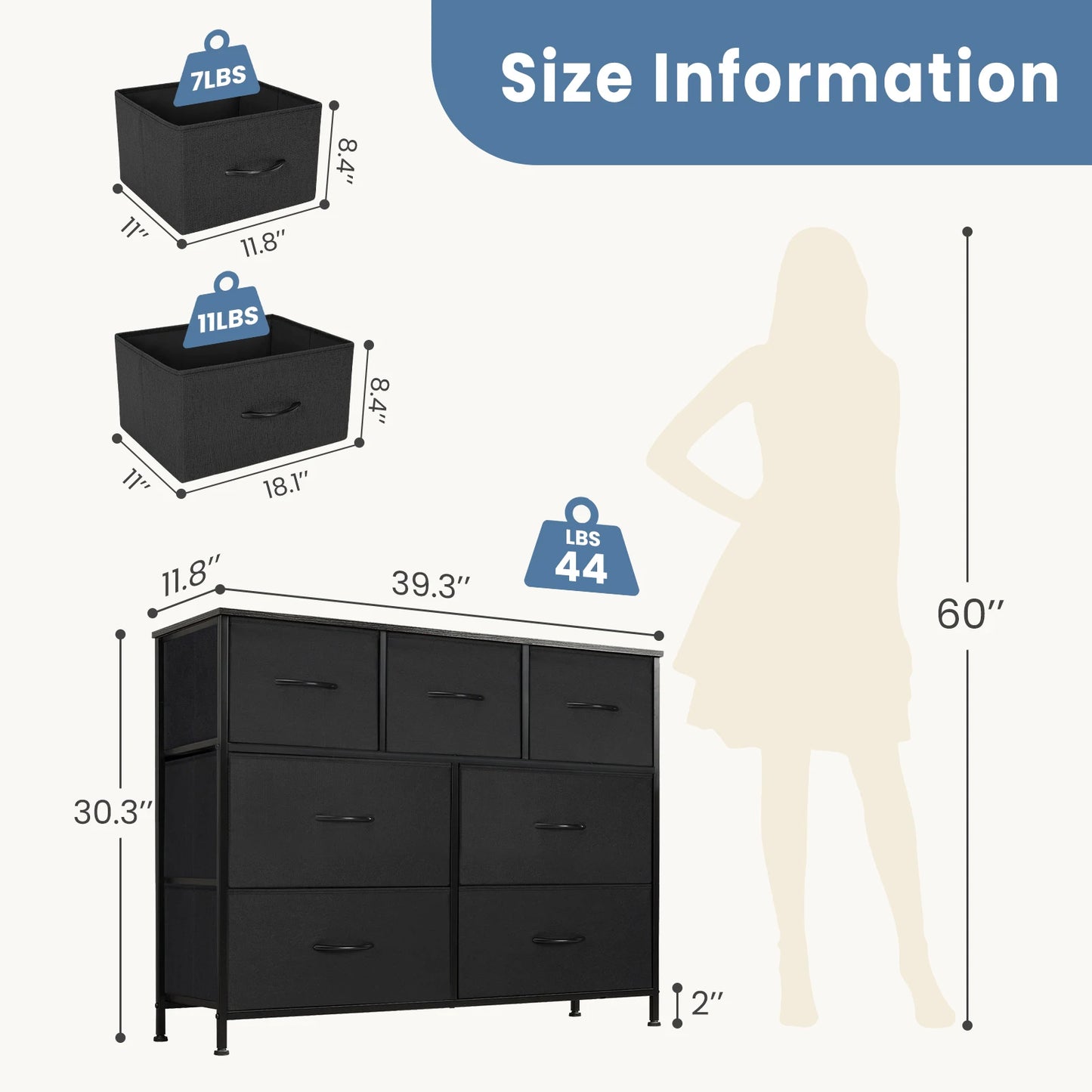 JHK Dresser With 7 Fabric Drawers Organizer Storage Cabinet