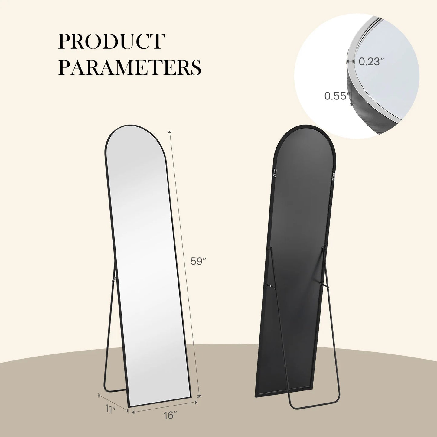 JHK Wall Mirror Aluminum Frame Standing Wall Hanging