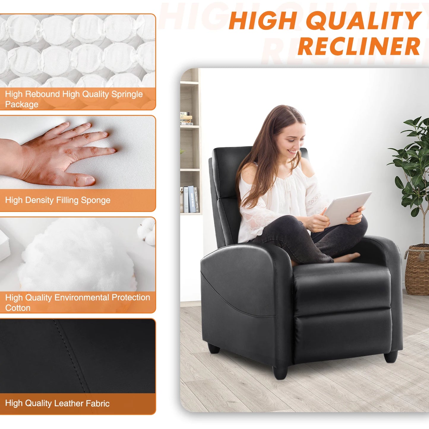 JHK Recliner Chair Massage Sofa With Lumbar Support