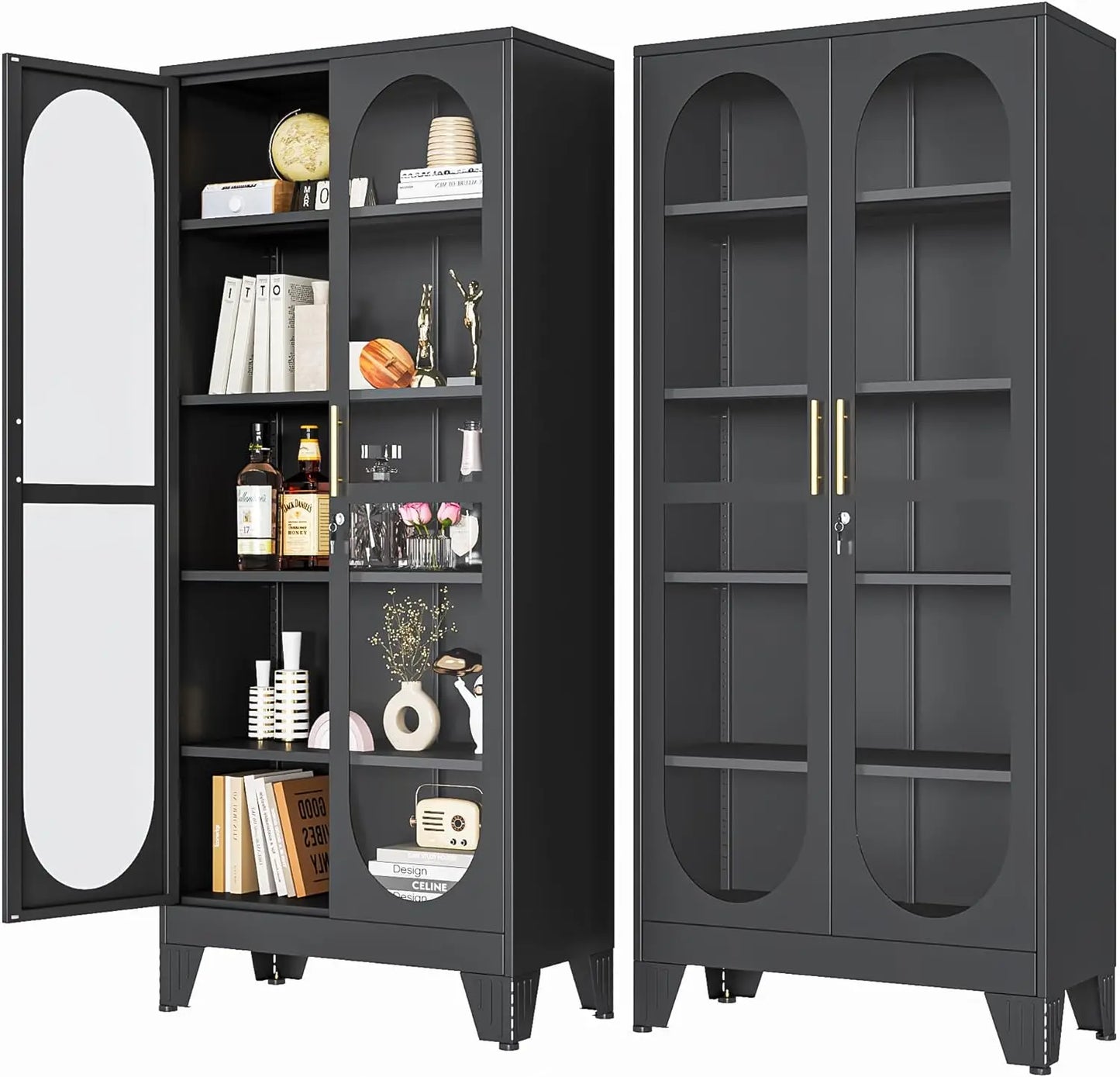 XMSJH Locking Display Cabinet With Glass Door And Shelves