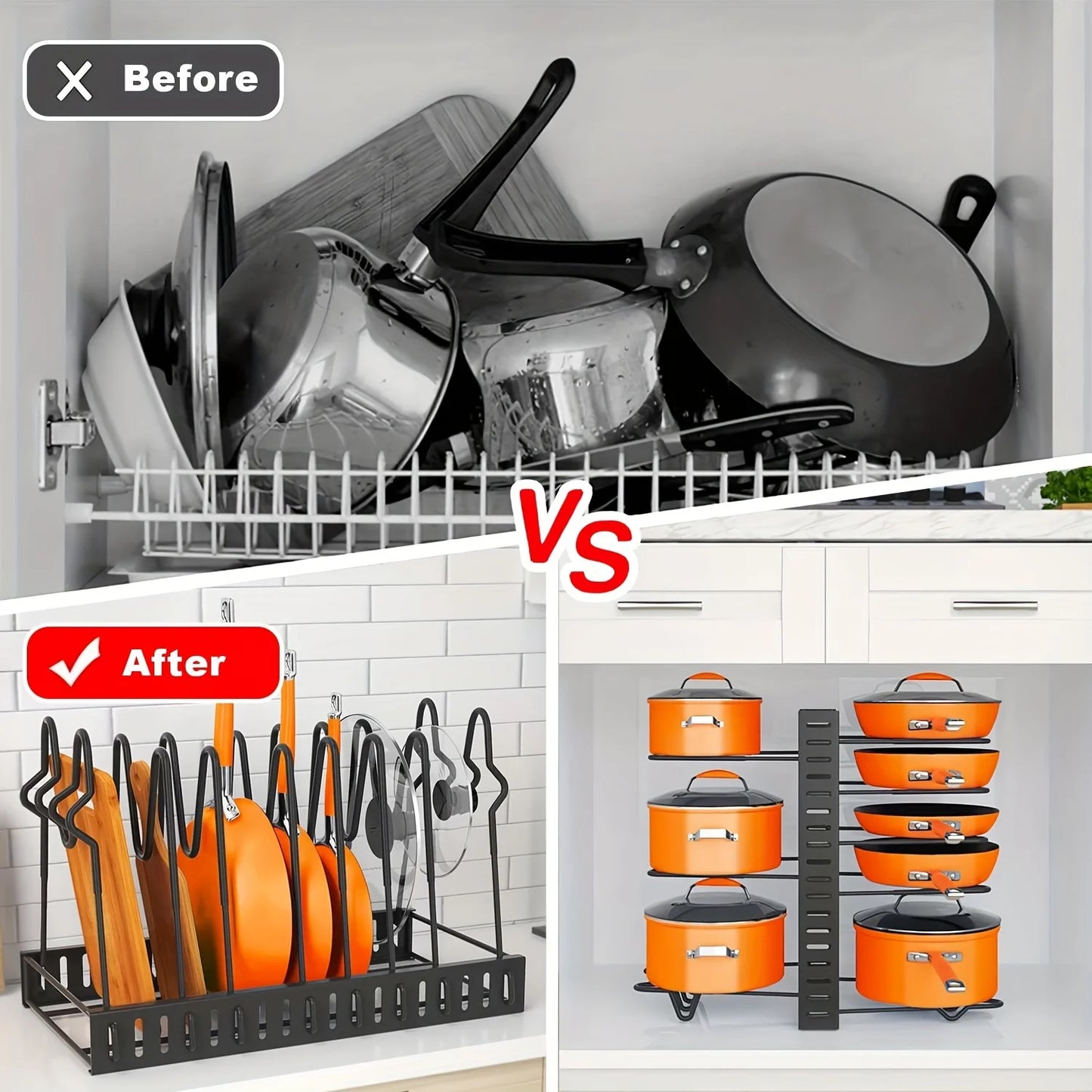 Hign-Concerned Pot Rack Organizer With Adjustable Lid Holders