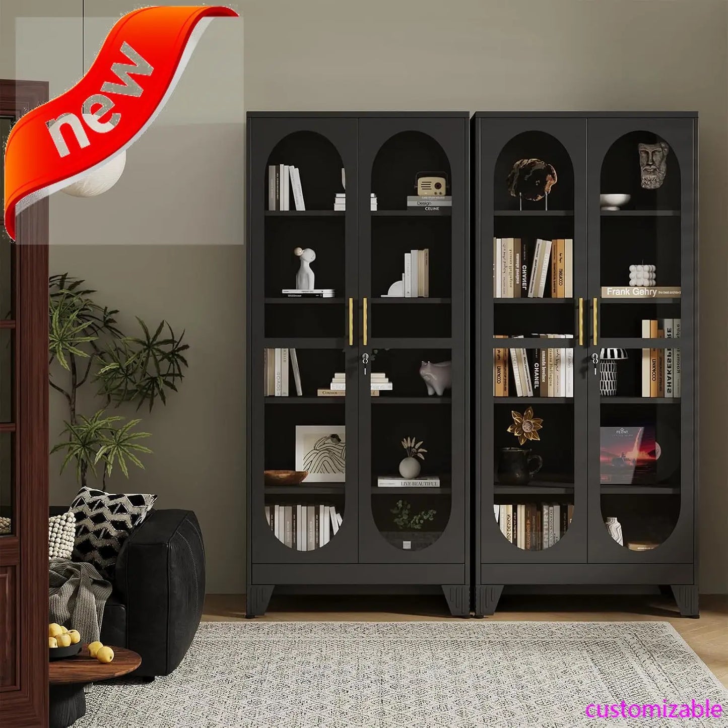 XMSJH Locking Display Cabinet With Glass Door And Shelves