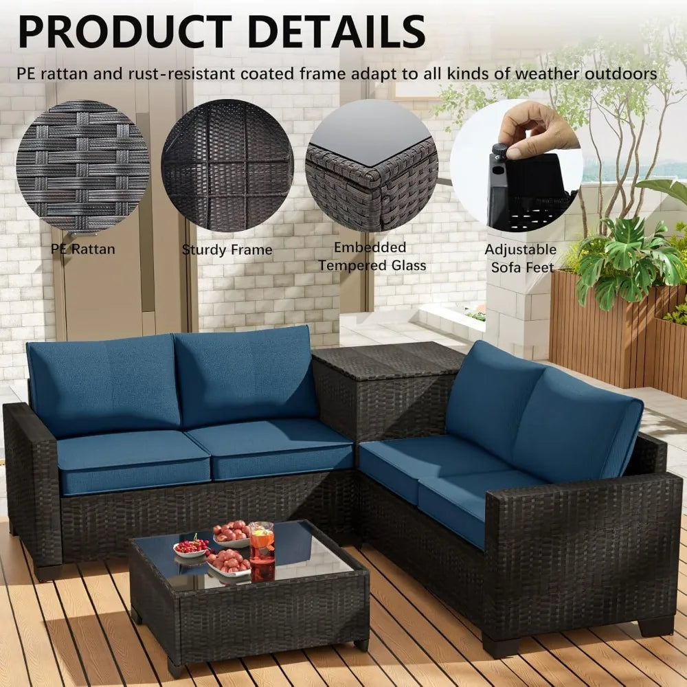 ANGDUO Premium Outdoor Patio Set With Storage Glass Table