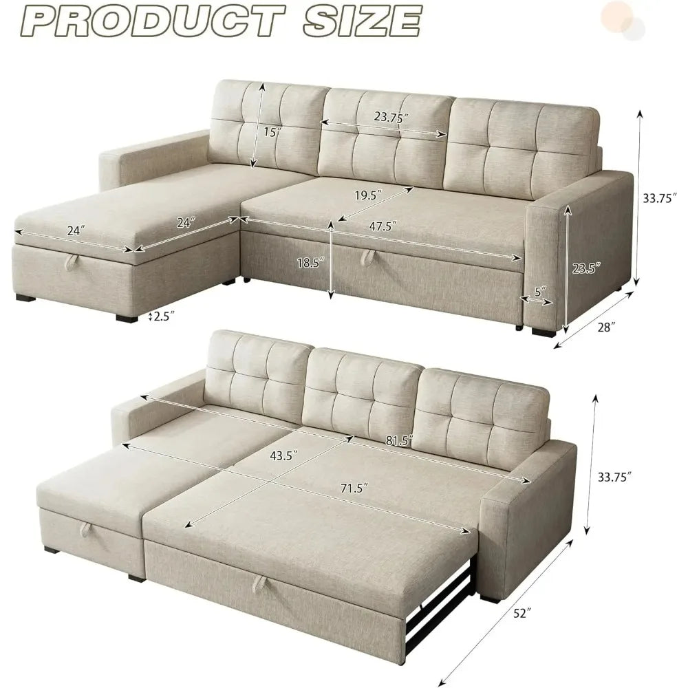 Ball Cast Convertible Sofa Bed With Reversible Storage