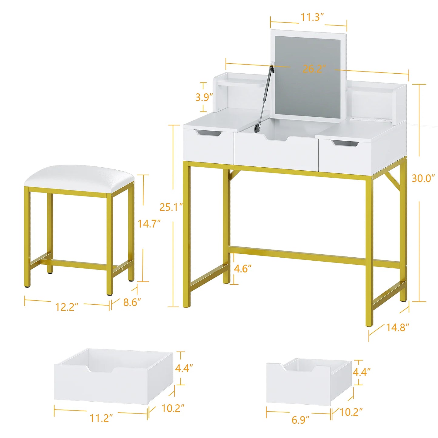 Satifur Vanity Desk with LED Mirror and Power Outlets