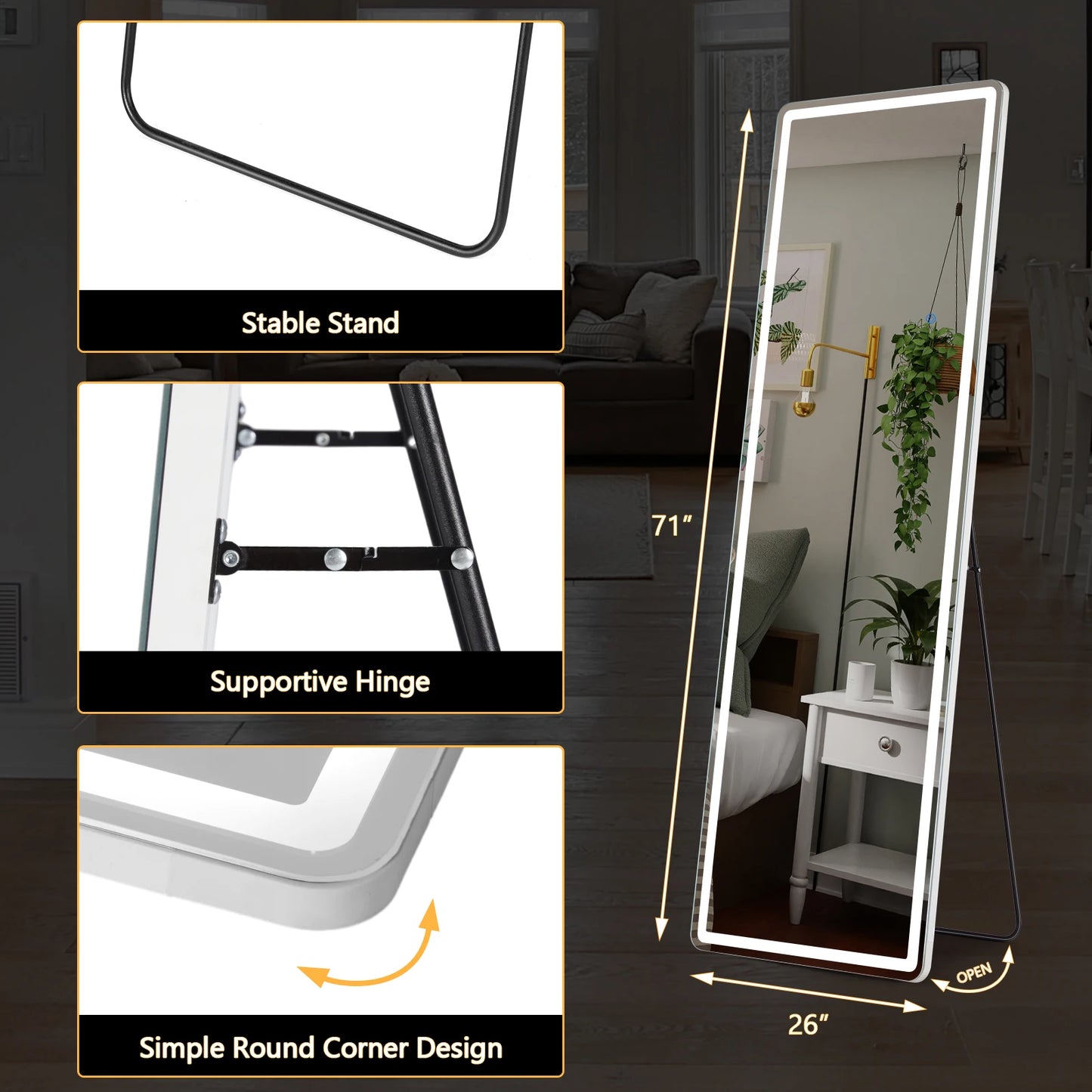 JHK Wall Mirror Aluminum Frame Standing Wall Hanging