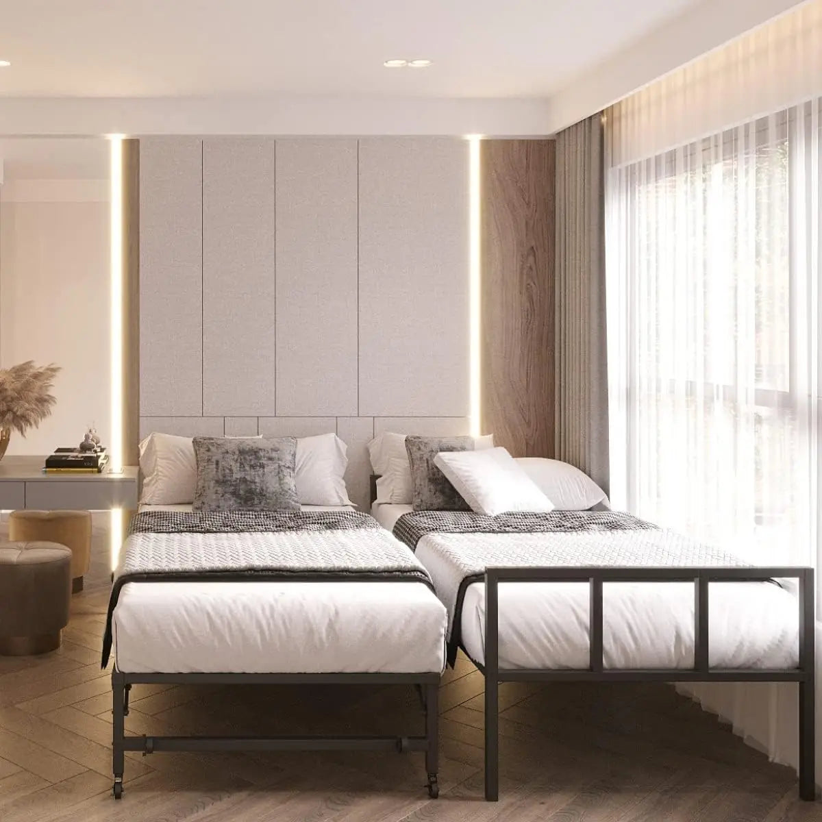 XMSJH Daybed With Pop Up Trundle Set Frame Durable Modern
