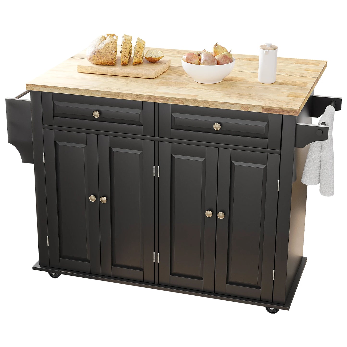 QiaoShiRen Rolling Kitchen Island With Drop Leaf And Storage