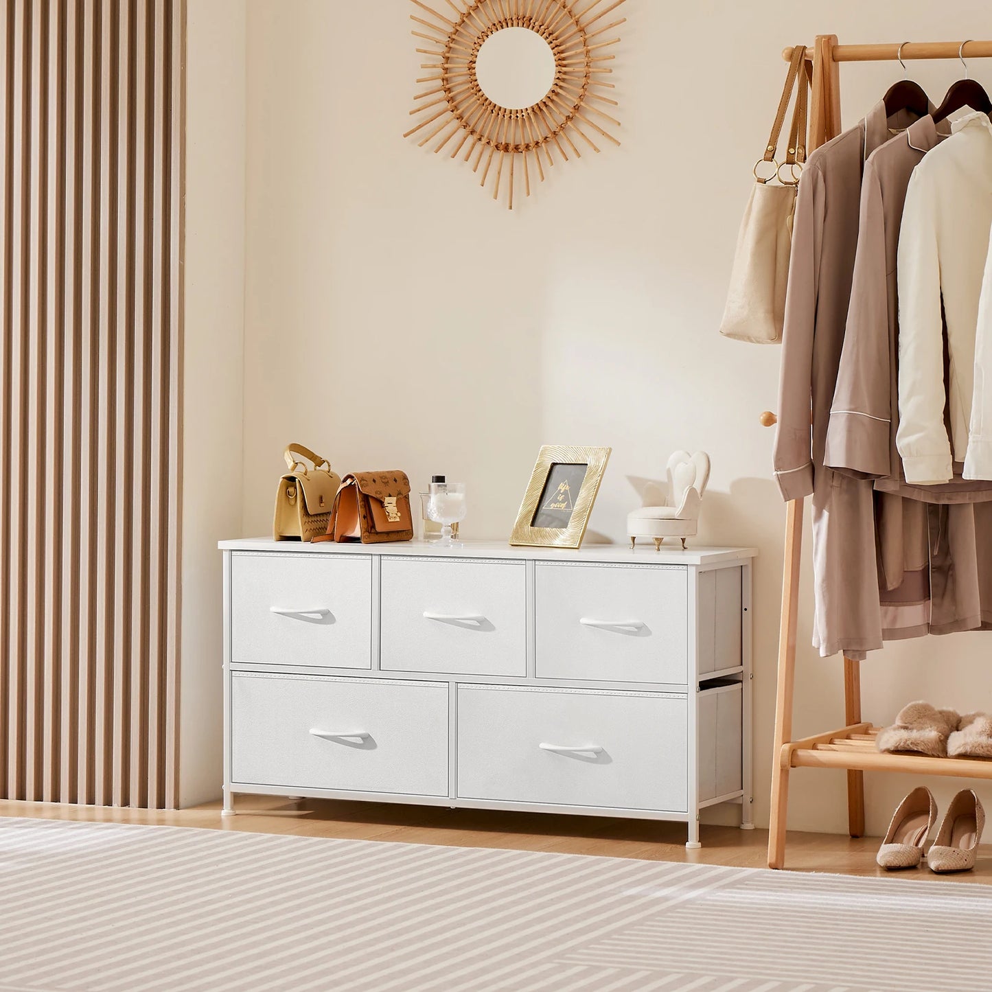 JHK Modern Bedroom Wardrobe With Fabric Drawer Chest