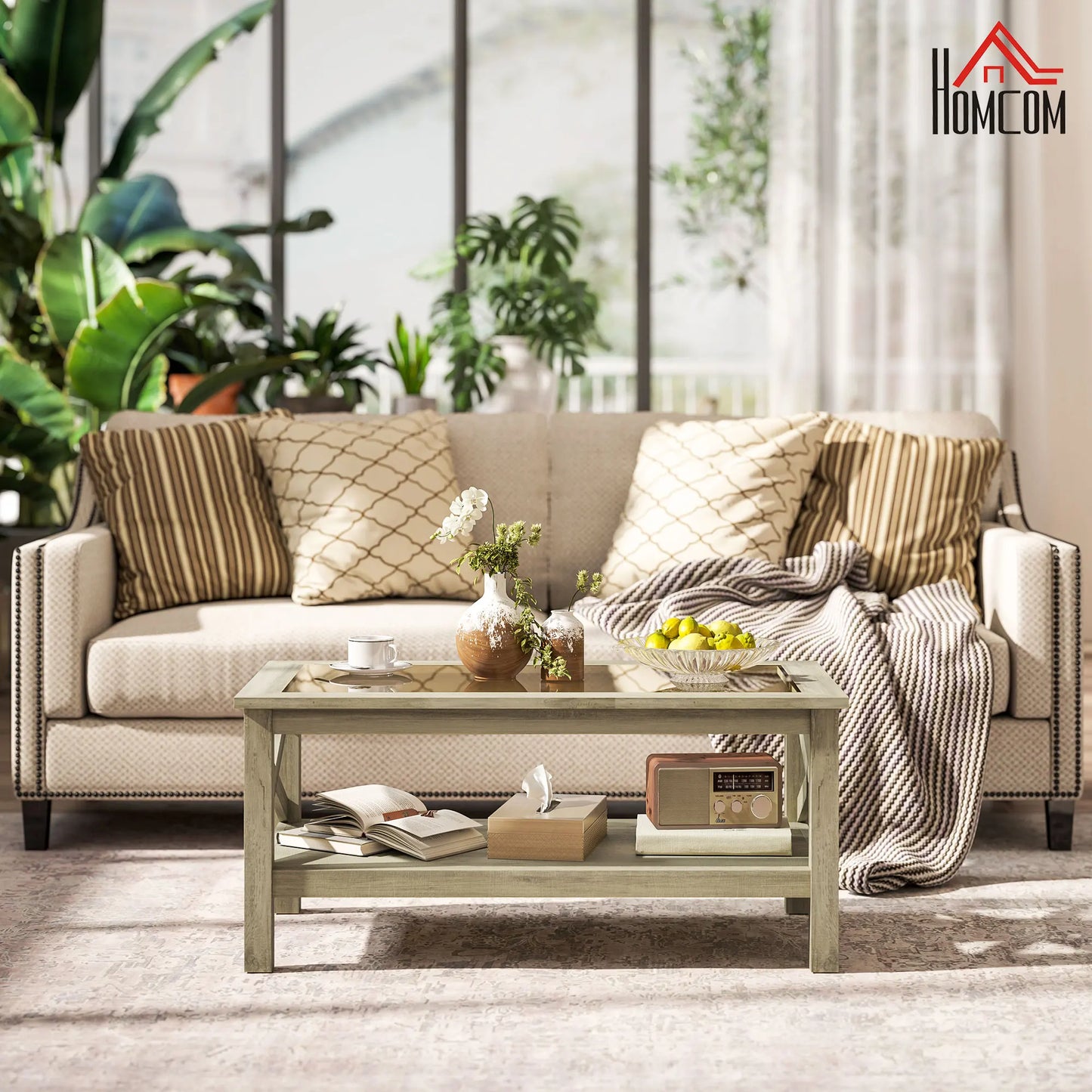 HOMCOM Cottage Style Media Console With Bottom Storage